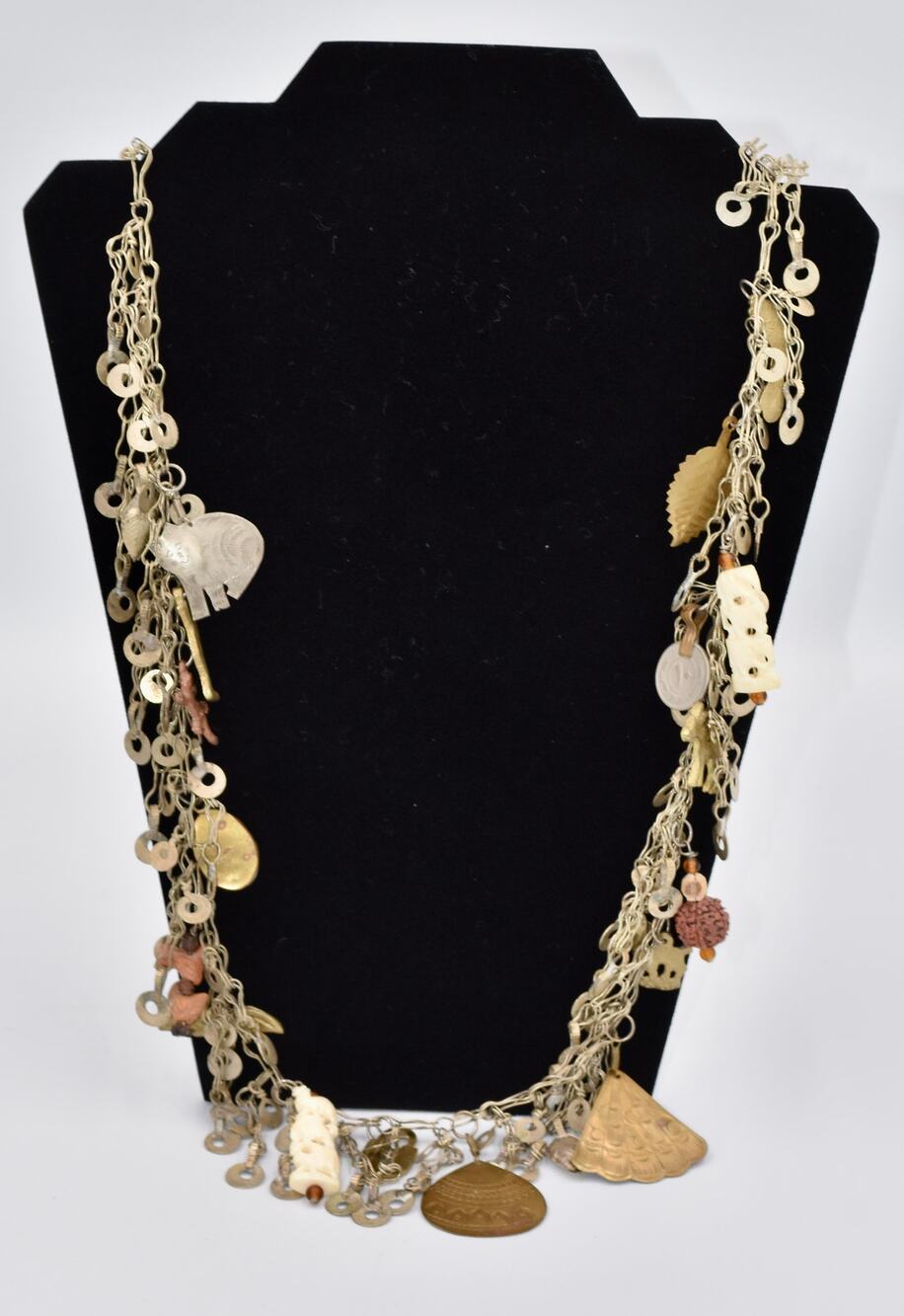Antique Hand Crafted Artisan Mixed-Media Kuchi Tribal Folk Art Charm Necklace